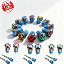 2PC Latching Push Button Power Switch 16mm 12V LED ON OFF Waterproof Stainless