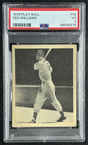 TED WILLIAMS PSA 3 1939 PLAY BALL #92 ROOKIE CARD RC RED SOX VG