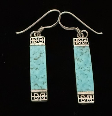Vintage Roma Designs Turquoise 925 Earrings 1.25  Dangle