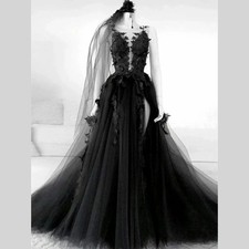 Gothic Vintage Black Wedding Dress Customized Lace Vestidos De Novia High Neck