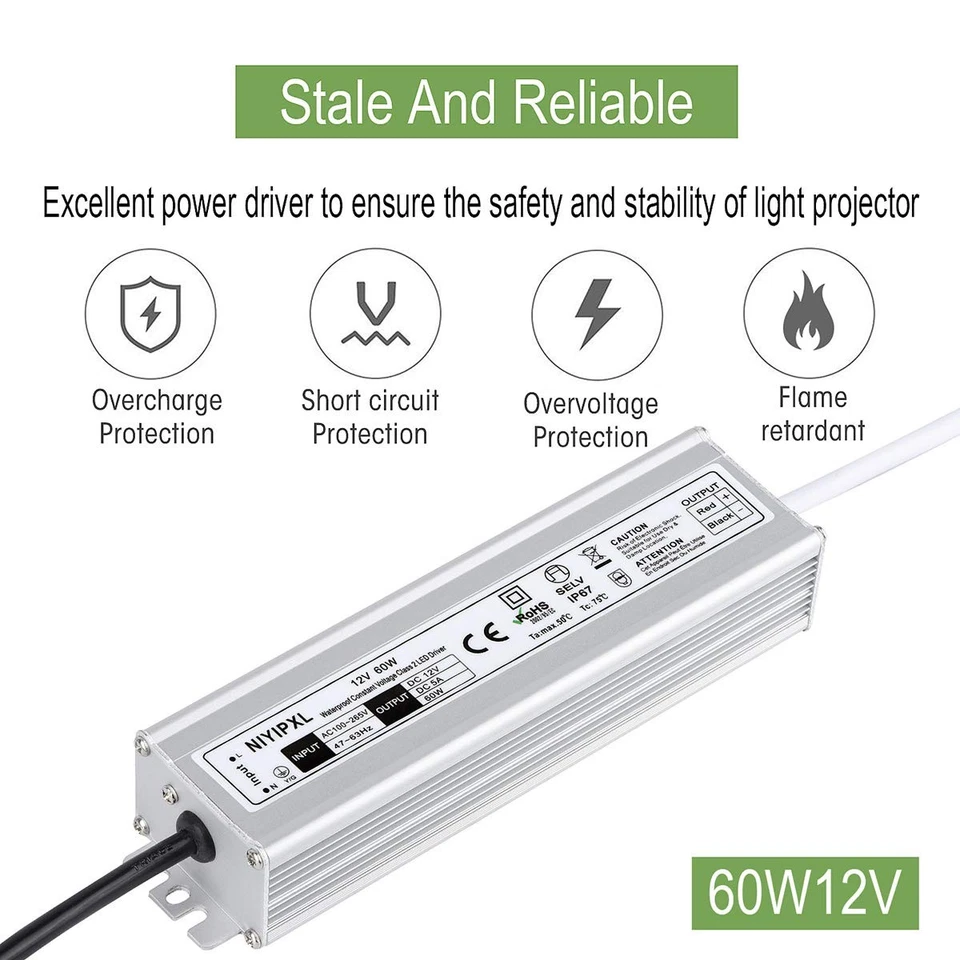LED Driver 60 Watts Waterproof IP67 Power Supply Transformer Adapter 100V-265... - Image 2 of 4