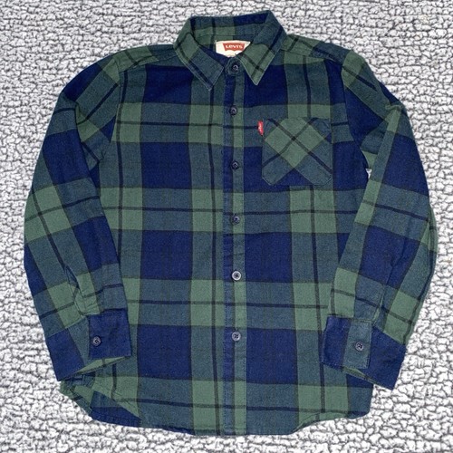 Levi's Youth's Button Down Long Sleeve Tartan Plaid Size S 8-10 Years Blue Green