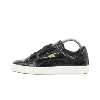 PUMA Damen Basket Schuhe Schwarz Lackleder Low-Top Polsterung Sneaker EU 37.5