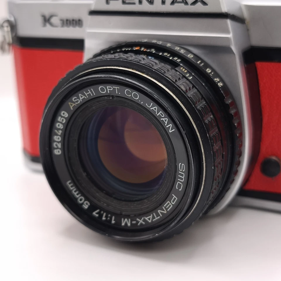 Pentax K1000 SLR Film Camera 50mm 1.7 Lens Custom Red Leather WORKING  - Image 4 of 4