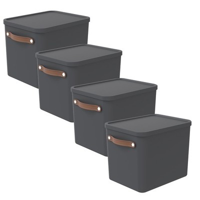 ROTHO 4er- Set Aufbewahrungsbox 27L Maloja mit Deckel Stapelbox 40 x 29 x 29,5cm