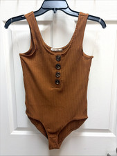 Heart  Hips Brown Ribbed Tank Bodysuit size Small NWOT