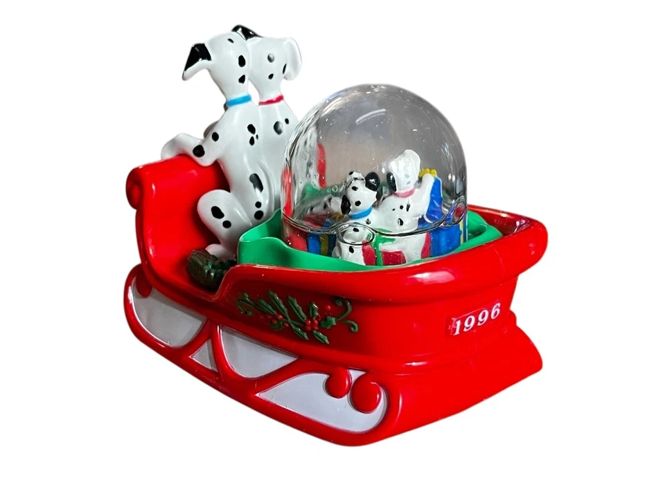 Disney 101 Dálmatas Perro Trineo Cúpula de Nieve Adorno de Navidad 1996 Foto 3 de 3