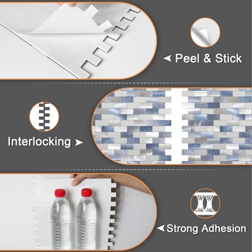 Kitchen Tiles Backsplash Peel and Stick Metal Sticky Brick Mosaic Wall Sticke... - Picture 5 of 7