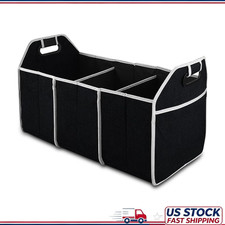 Trunk Organizer 3-compartment Foldable Storage Bag Black2 Sedans Suvs Vans