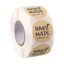 1Roll 500 Pcs A06 Hand Made Stickers, Kraft Paper Labels, Brown