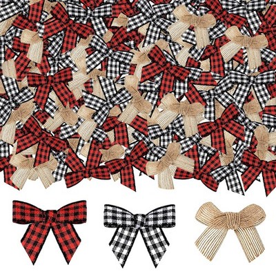 JOICEE 120pcs Christmas Mini Burlap Bow 120 Count (Pack of 1), Multicolor 