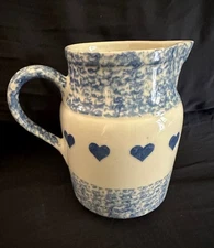 Workshops Gerald E Henn Roseville Pottery 2Qt Pitcher Blue Heart Spongeware