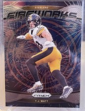 2024 Panini Prizm #15 T.J. WATT 'FIREWORKS' INSERT CARD! STEELERS All Pro Card