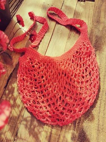 Handmade CORAL CROCHET COTTON MARKET MESH SHOPPING BEACH Bag - Picture 4 of 8