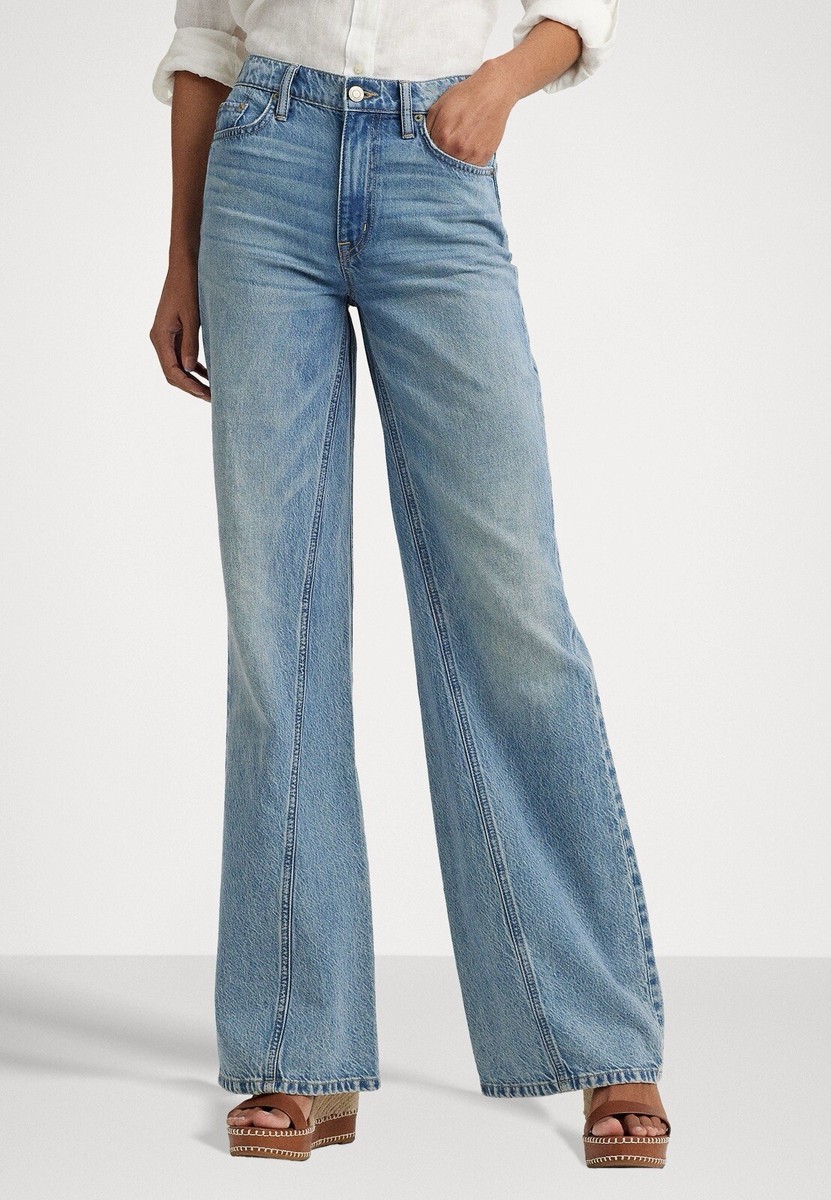 RALPH LAUREN High Rise Wide Leg Jean Palais Wash Size UK