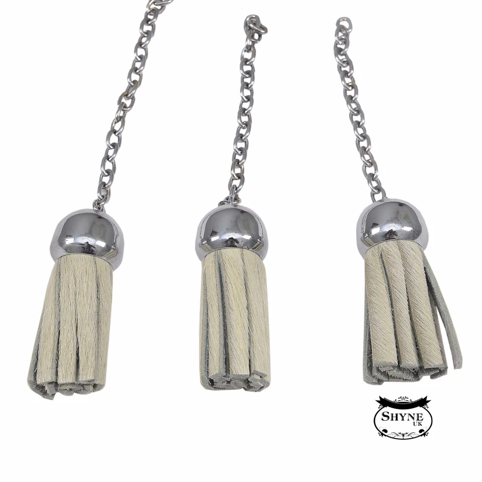 SHYNE KILTS U.K Scottish Full Dress Replacement Sporran Tassels White Calf Skin/Sporran Tassels