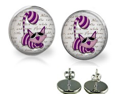 Alice In Wonderland Cheshire Cat on Book Page Earrings Handmade Photo Jewelry