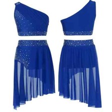 Girls Modern Lyrical Dance Competition Costume Jazz Skating Ballet - Blue, 6