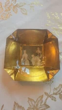 METALLIC GOLD LEAF VTG GLASS ASHTRAY RENAISSANCE LADIES IN WAITING