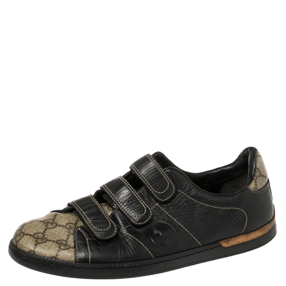 Baskets en toile et cuir Gucci beige/noir GG Supreme taille 40