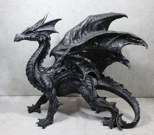 Duży 24"L Nightfury Czarny cień Smok stojący z ustawionymi skrzydłami Posąg - Zdjęcie 1 z 8