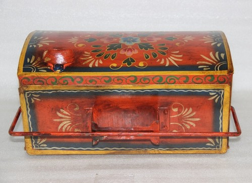 Antique Iron Storage Ice-Box Red Color Floral Hand Painted Beautiful Decorative - 第 9/15 張圖片