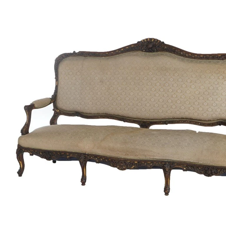 Sofá antiguo austríaco victoriano renacimiento rococó muy tallado floral y madera dorada Foto 4 de 4