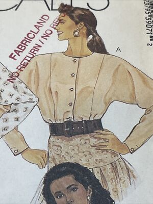 UNCUT Vintage 1988 Sz 8 10 12 Easy Button Down Collared Blouses McCall s 3907