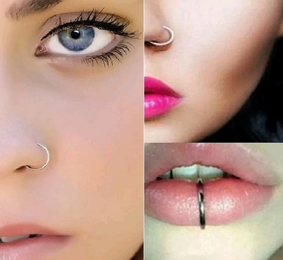 Orecchini Cerchio Argento 925 Piercing Naso 10  mm - Immagine 2 di 2