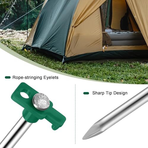 Pack Tent Stakes Heavy Duty Tent Pegs 10.25 Inch Non-Rust Metal Yard 12 Green - Picture 4 of 8