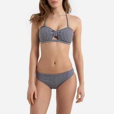 La Redoute Black Gingham Check Bikini Size 12 Pretty Bandeau Top RRP £45