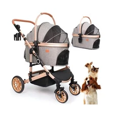 Pet Stroller with 4 Wheels, Foldable Pet Travel Carrier for Small/Medium Dogs...