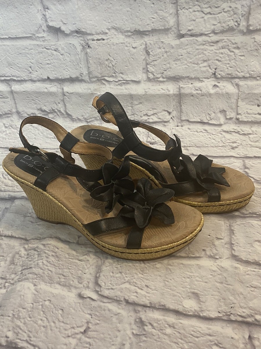 BOC Born O Concept Womens Size Shoes Black Floral Slingback Wedge Sandal