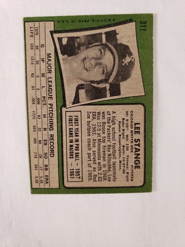 1971 Topps #311 Lee Stange Baseball Card Chicago White Sox - Picture 6 of 6
