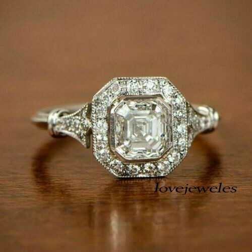 Lab-Created 3CT Asscher Cut Diamond Art Deco Pretty Wedding Ring 925 Silver