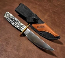 Marbles Cowboy Stag Bone Skinner Hunting Knife 4.5" Fixed Blade w/Belt Sheath