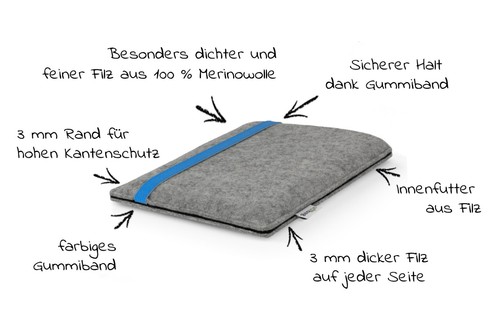 eReader Tasche - massgeschneidert - Filz Huelle Etui | Leon Custom made DE - Bild 81 von 113