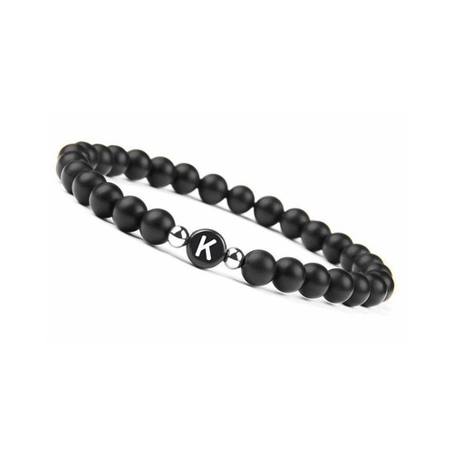 US Initialen Armband 6mm matt schwarz Onyx Buchstabenarmband Alphabet Paar Unisex - Bild 21 von 36