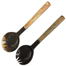 Medieval  Etiquette Foundations Salad Serving Bovine Horn Utensil Kitchen Set
