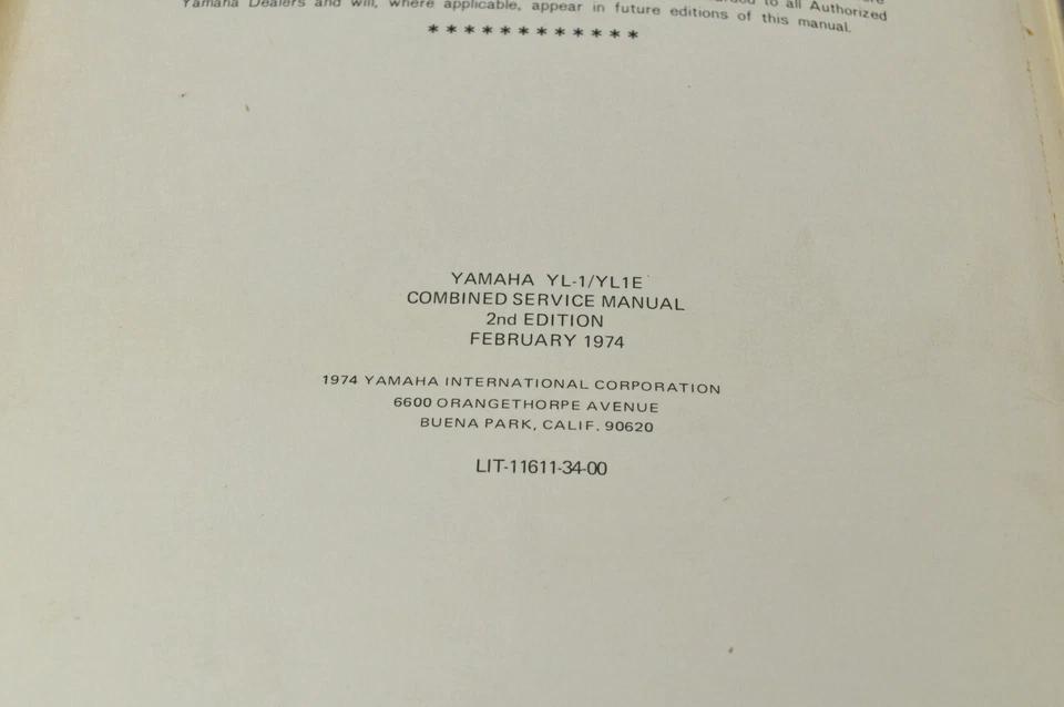 Yamaha YL1 1967 YL1E de colección 1966 manual de servicio de tienda Foto 2 de 4