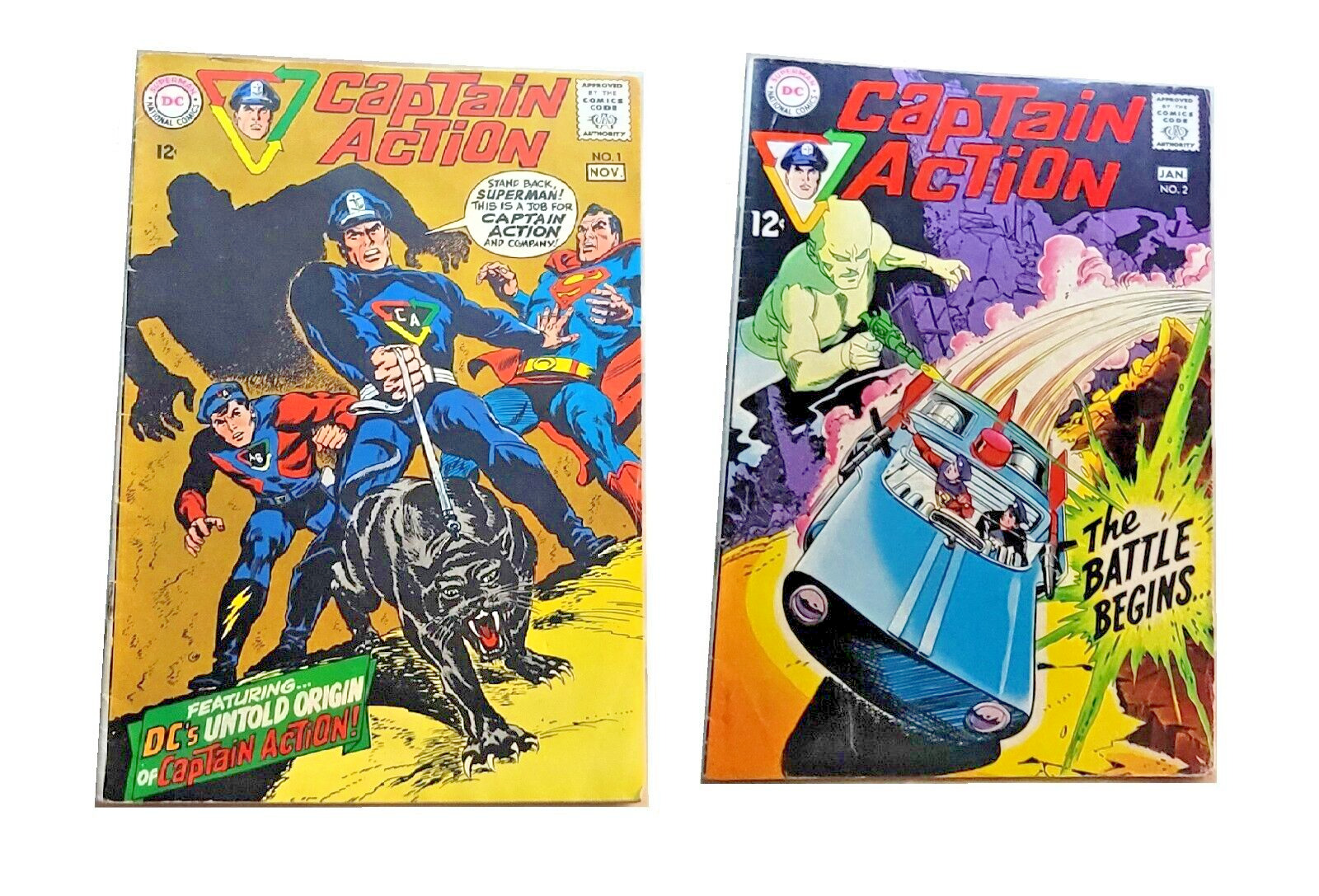1968 Captain Action Issue #1 and #2 Silver Age Comic Books