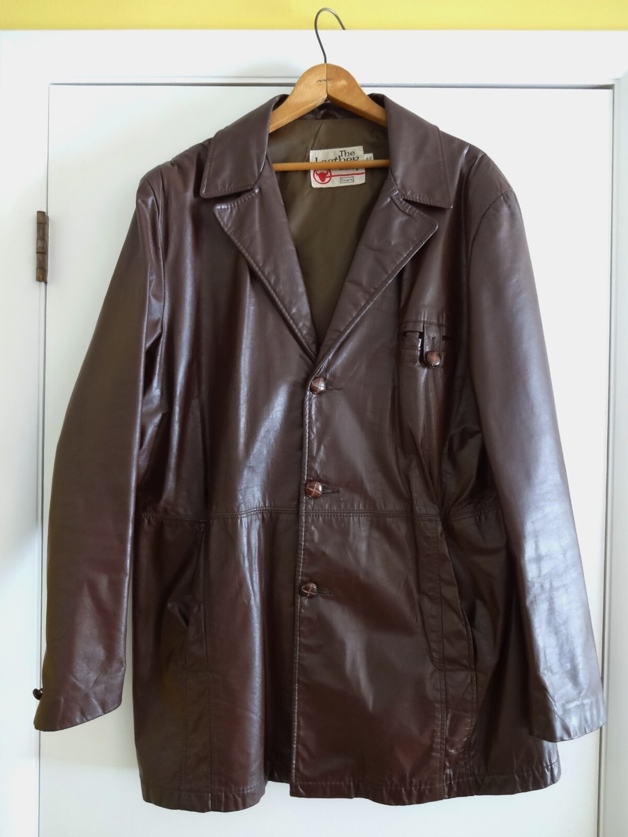 Vtg SEARS THE LEATHER SHOP BROWN JACKET 42 Tall Long Coat Vtg SEARS THE LEATHER SHOP BROWN JACKET 42 Tall Long Coat