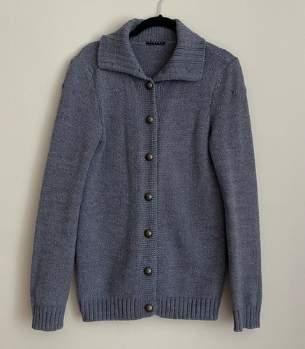 Sisley Pullover Strickjacke Military Grau Knopfleiste Kragen Small S