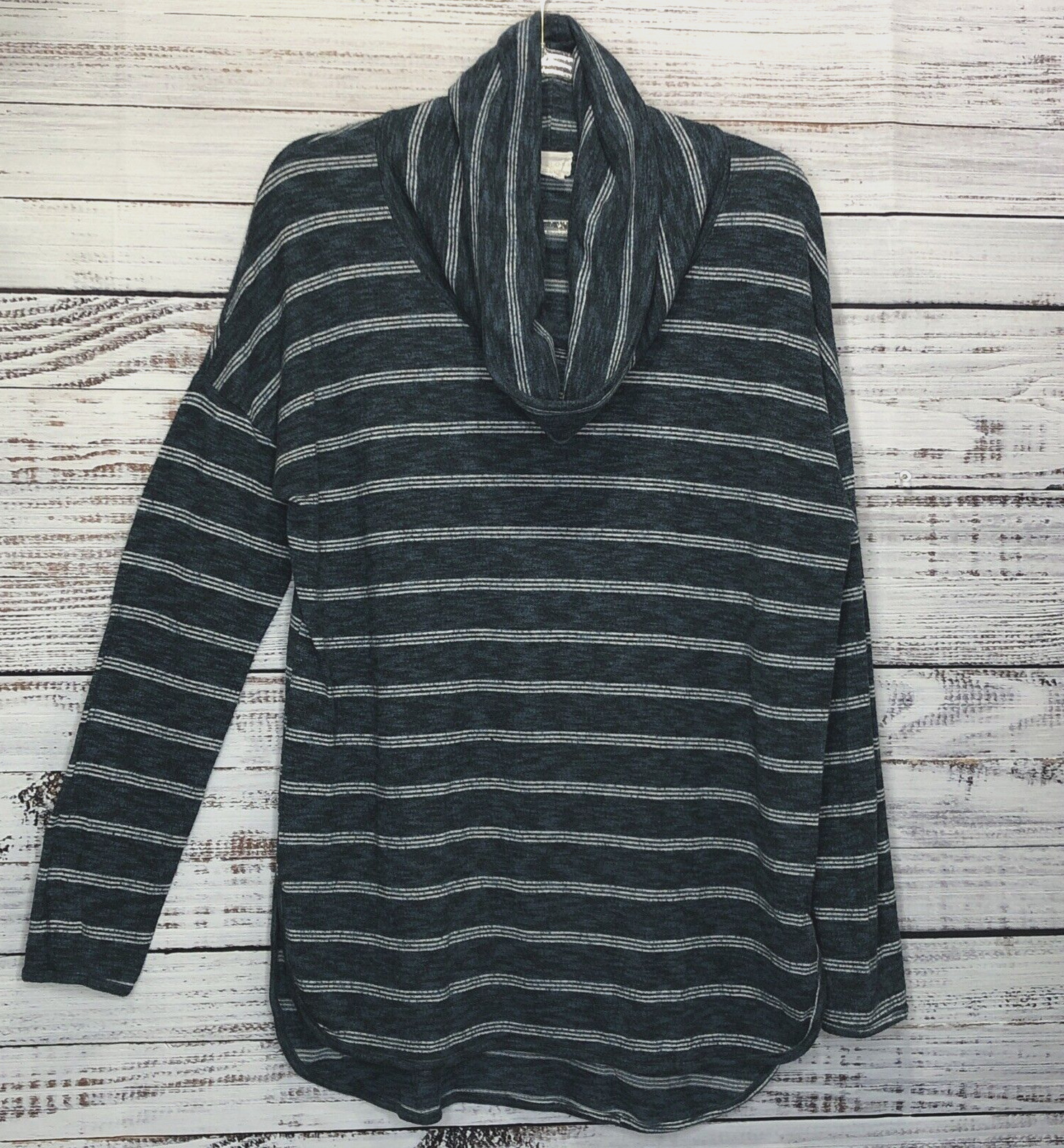 Caslon Sweater Women XL Blue Green White Striped Cowl Neck Round Hem