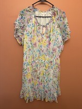 Lauren Conrad Womens Plus Size 0X Floral Ruffle Tie Neck Chiffon Dress NWT