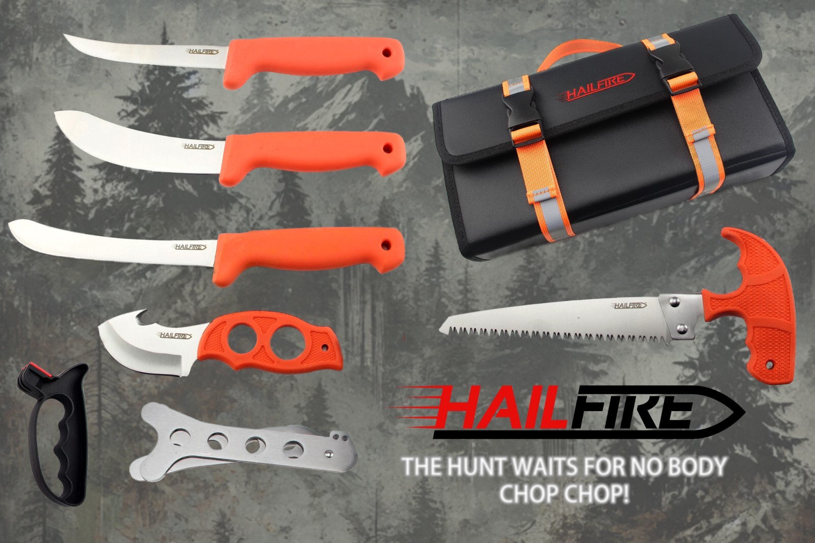 HAILFIRE Butcher & Field Dressing Kit Game Processing 8 Piece Hunting Knife Roll
