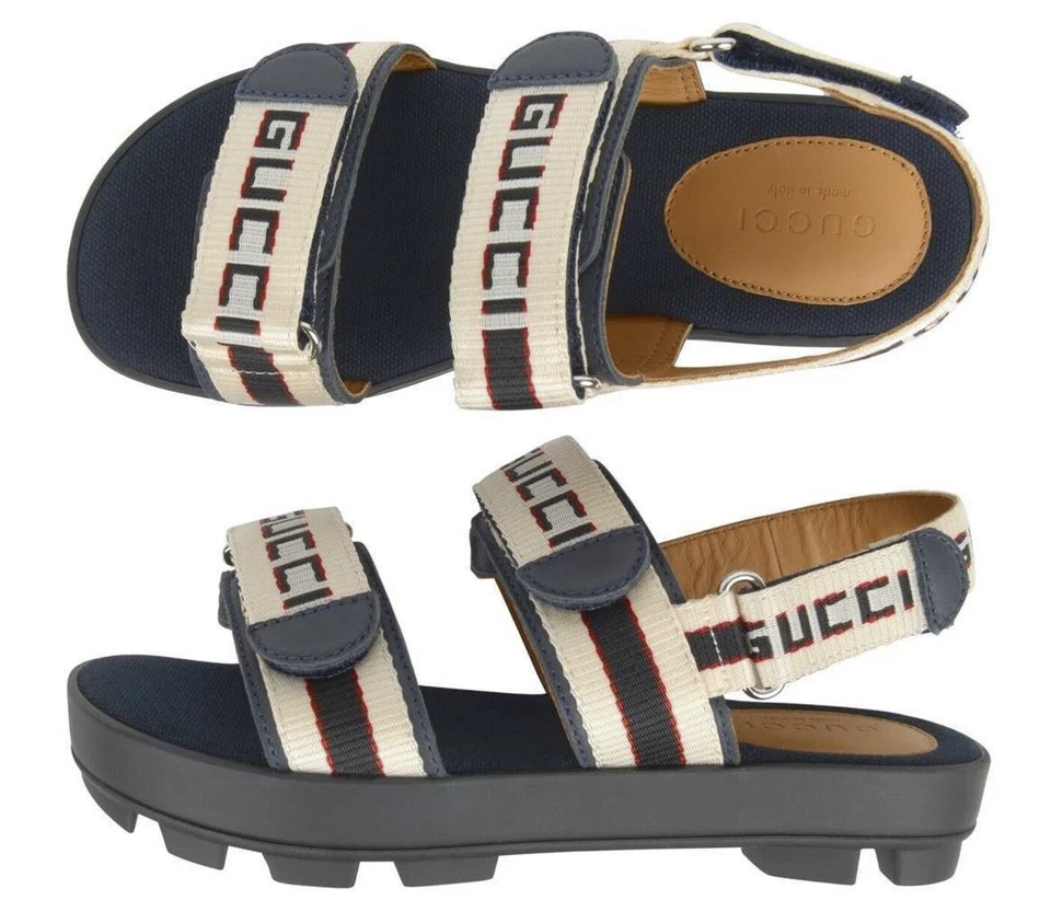 Auténticas Sandalias Gucci Logo Niños Hechas en Italia Azul y Marfil Talla 32 Foto 4 de 4