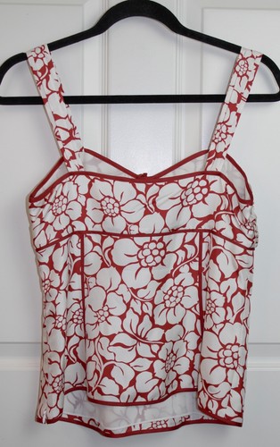 NWT Ann Taylor Red White 100% Silk Hibiscus Cami Top Lined Zip Side Ruching 4 - Picture 4 of 4