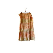 Vintage cotton tie waist tiered midi skirt orange with watercolor large