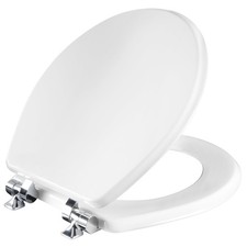 Mayfair Bennett Round Wood Toilet Seat Slow Close Chrome Hinges White